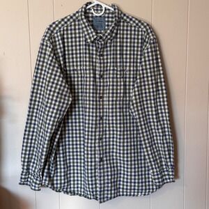 LL Bean Mens XL Regular Plaid Button Down Shirt Green Navy Blue Cotton